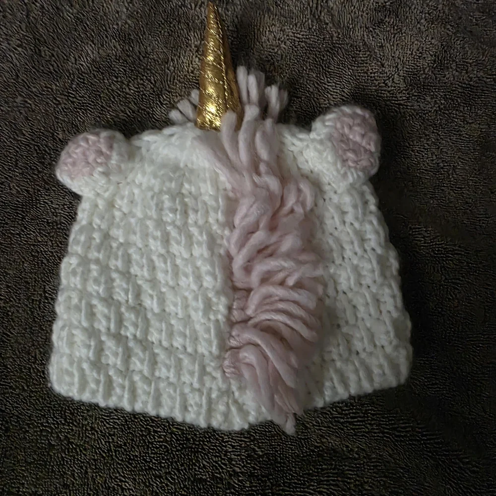 Target White Unicorn Knit  Hat with Gold and Pink Accents One Size Fits Most